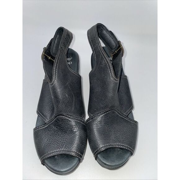 DANSKO Black Leather Buckle/Strap Wedge Shoes Sandals Women's Size 6.5-7 EU 37‎ - Picture 2 of 14
